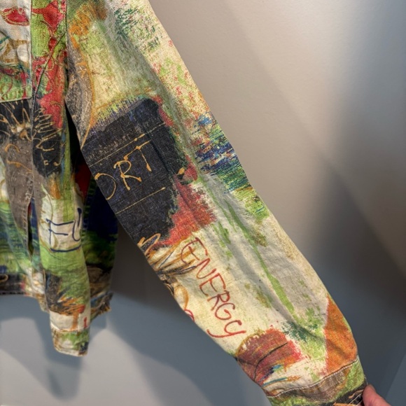 Vtg Chico’s Abstract Art to Wear Faces Graffiti Funky Linen Jacket Size 3/XL - Picture 5 of 11